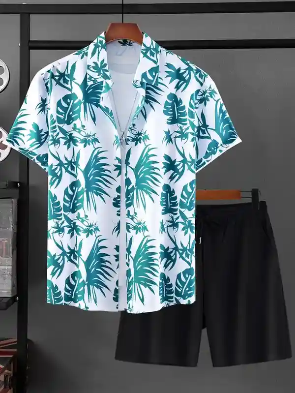 Tropical Leaf Print Hawaiian Shirt & Short